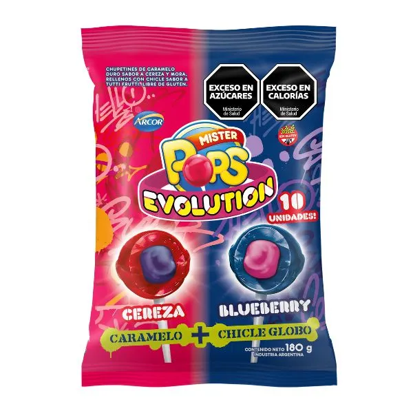chupetín mister pops evolution surtido sabor cereza y blueberry