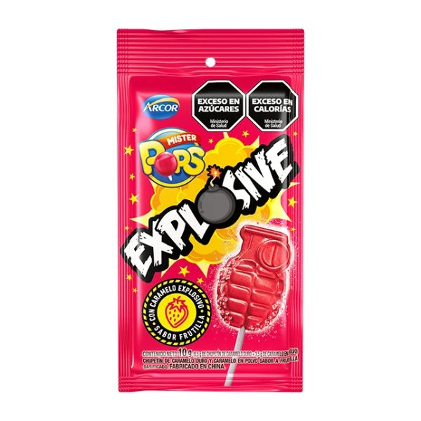 chupetín mister pops explosive sabor frutilla