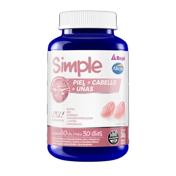 suplemento simple piel, cabello y uñas sabor frutilla