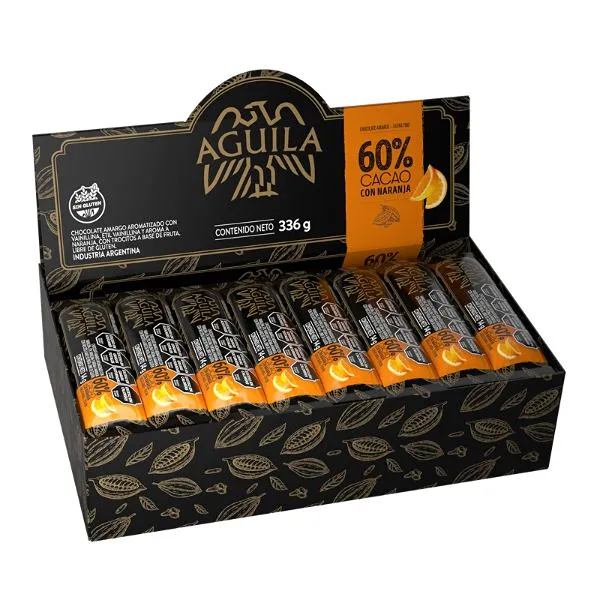 barrita de chocolate aguila 60% cacao con naranja